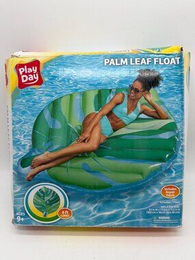 Play Day Palm Leaf Pool Float 6 Ft Long Includes Repair Patch Ages 9+ Inflated S